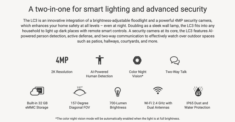 Ezviz LC3 4MP HD A.i 2-Way Audio Smart Security Wall-Light Security Camera